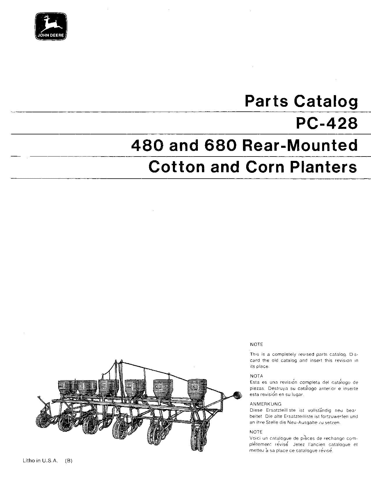 JOHN DEERE 480 680 PFLANZMASCHINE ERSATZTEILKATALOGHANDBUCH