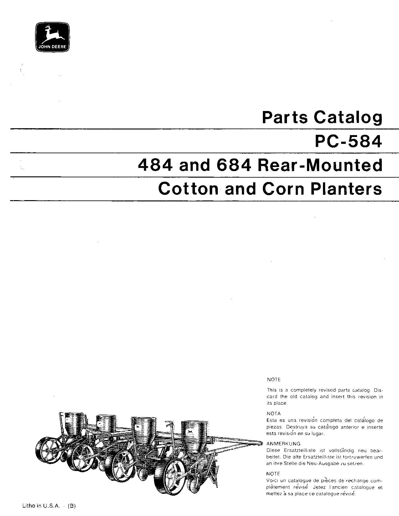 MANUEL DU CATALOGUE DES PIÈCES DU SEMOIR JOHN DEERE 484 684