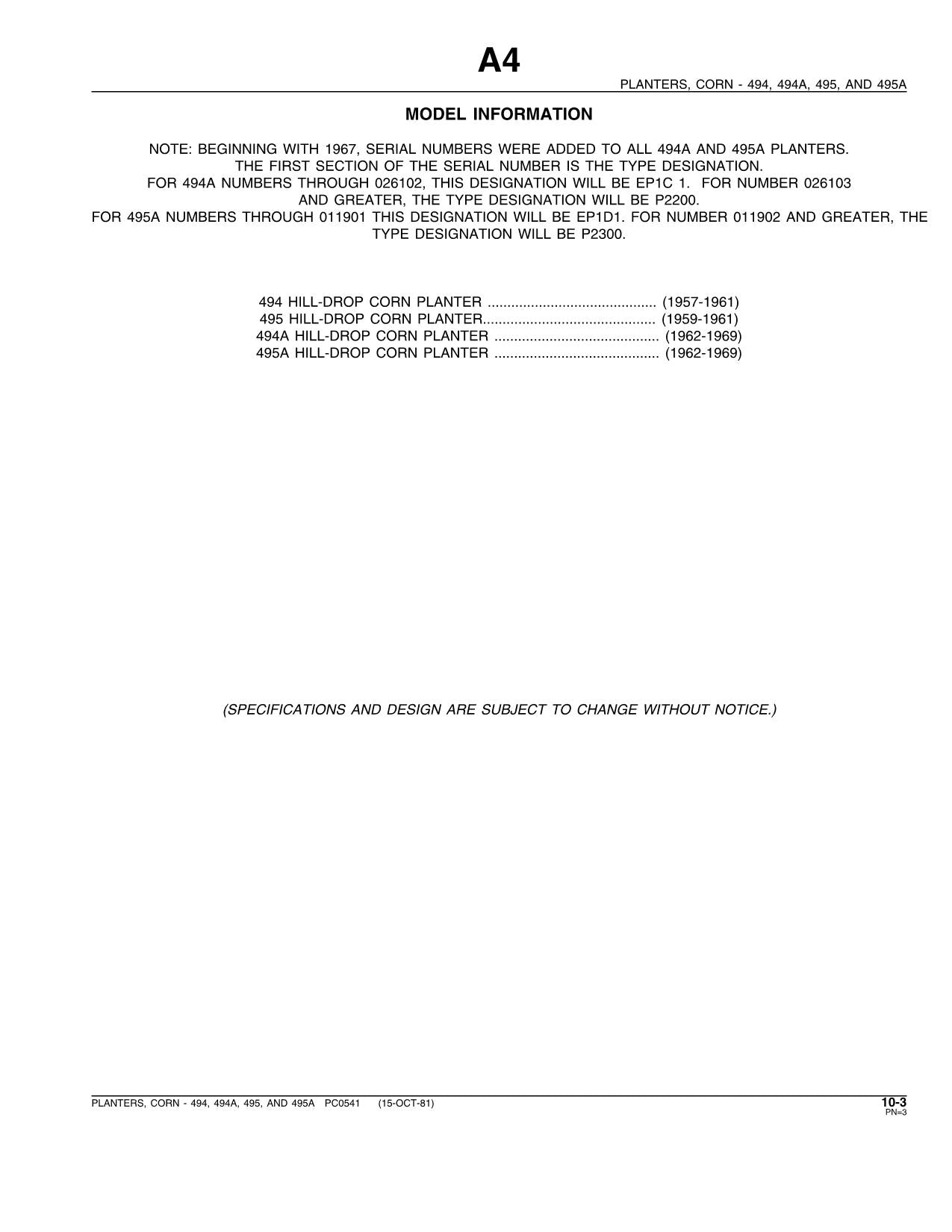 MANUEL DU CATALOGUE DES PIÈCES DU SEMOIR JOHN DEERE 494 494A 495 495A