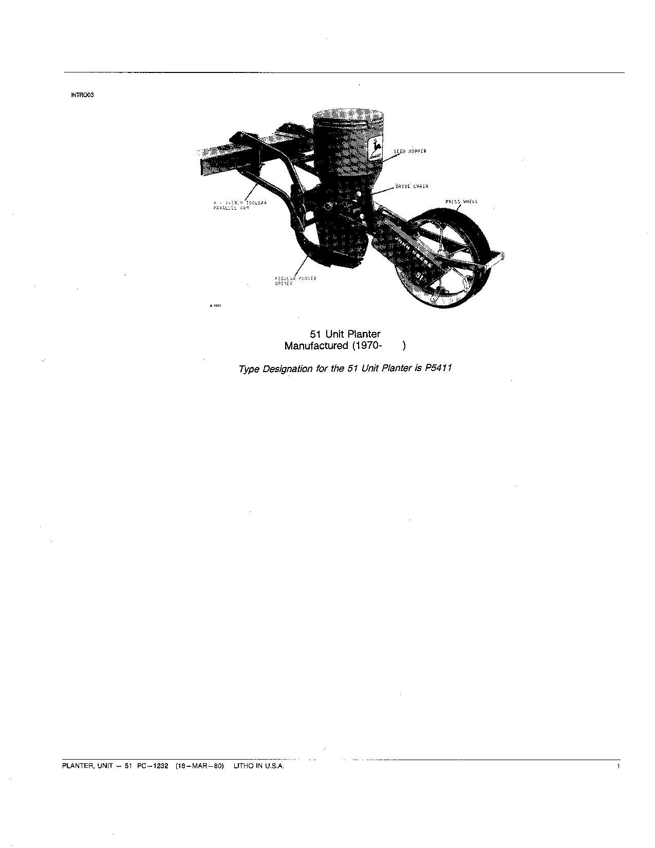 JOHN DEERE 51 PLANTER PARTS CATALOG MANUAL #2