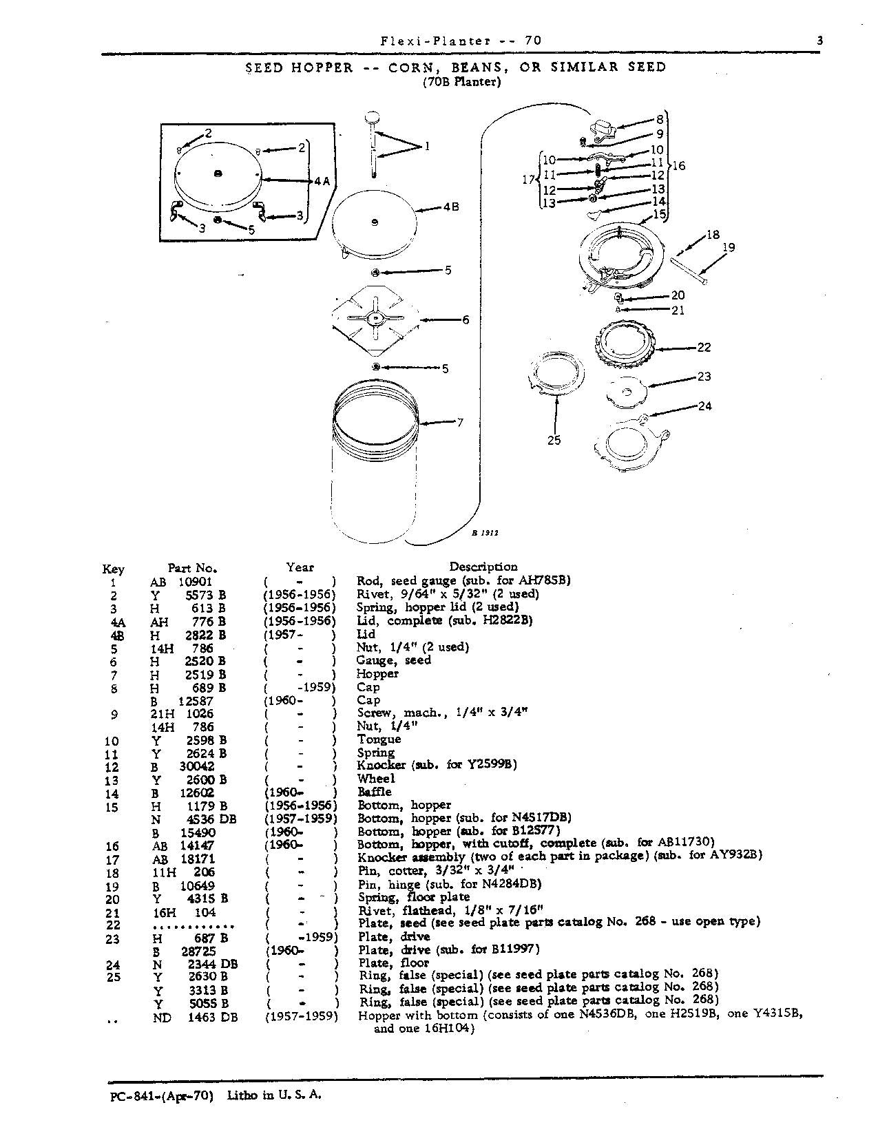 JOHN DEERE 70 PLANTER PARTS CATALOG MANUAL