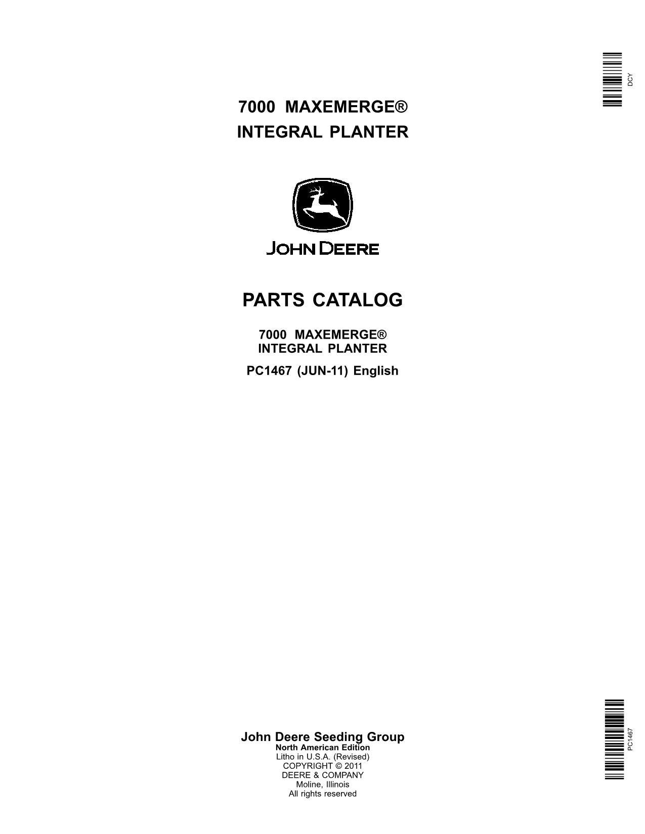 JOHN DEERE 7000 PLANTER PARTS CATALOG MANUAL #2