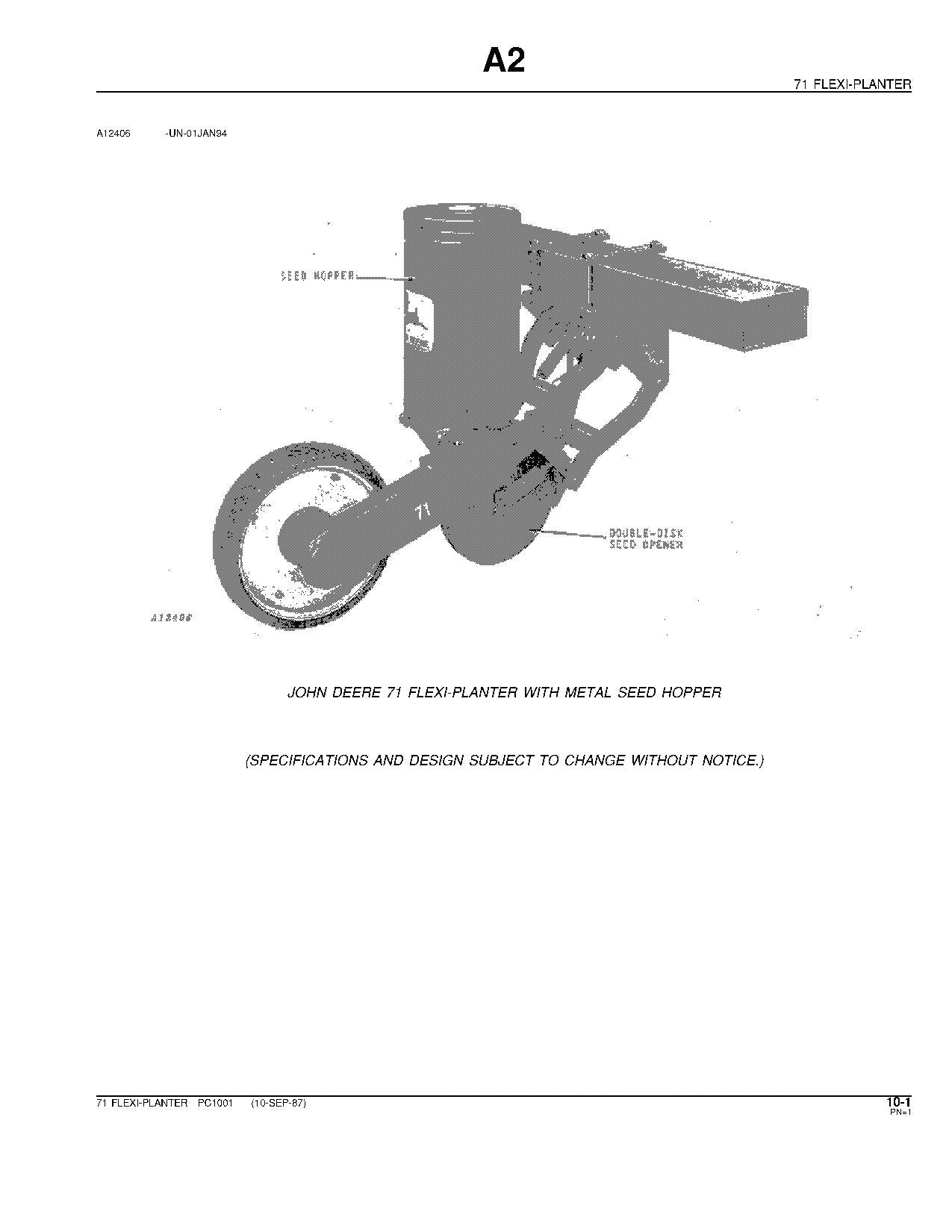 JOHN DEERE 71 PLANTER PARTS CATALOG MANUAL