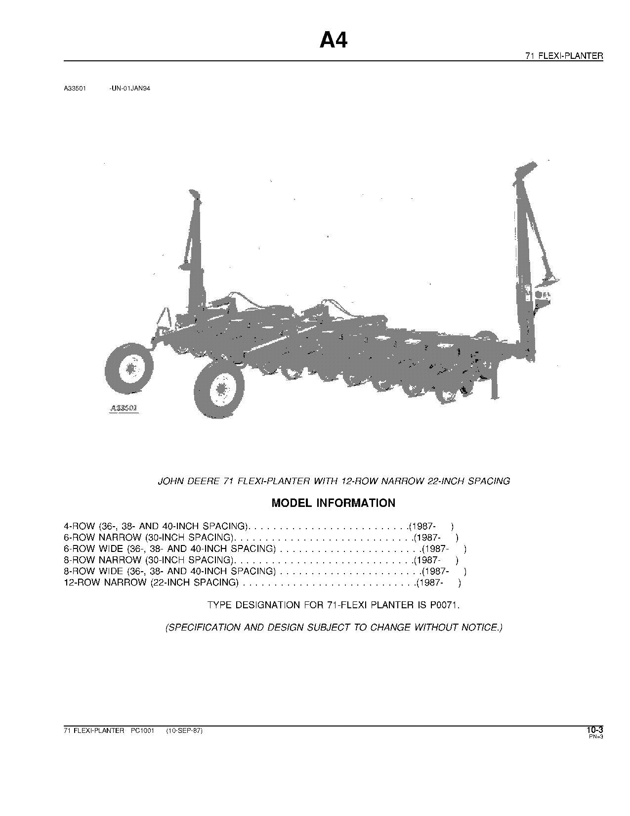 MANUEL DU CATALOGUE DES PIÈCES DU SEMOIR JOHN DEERE 71