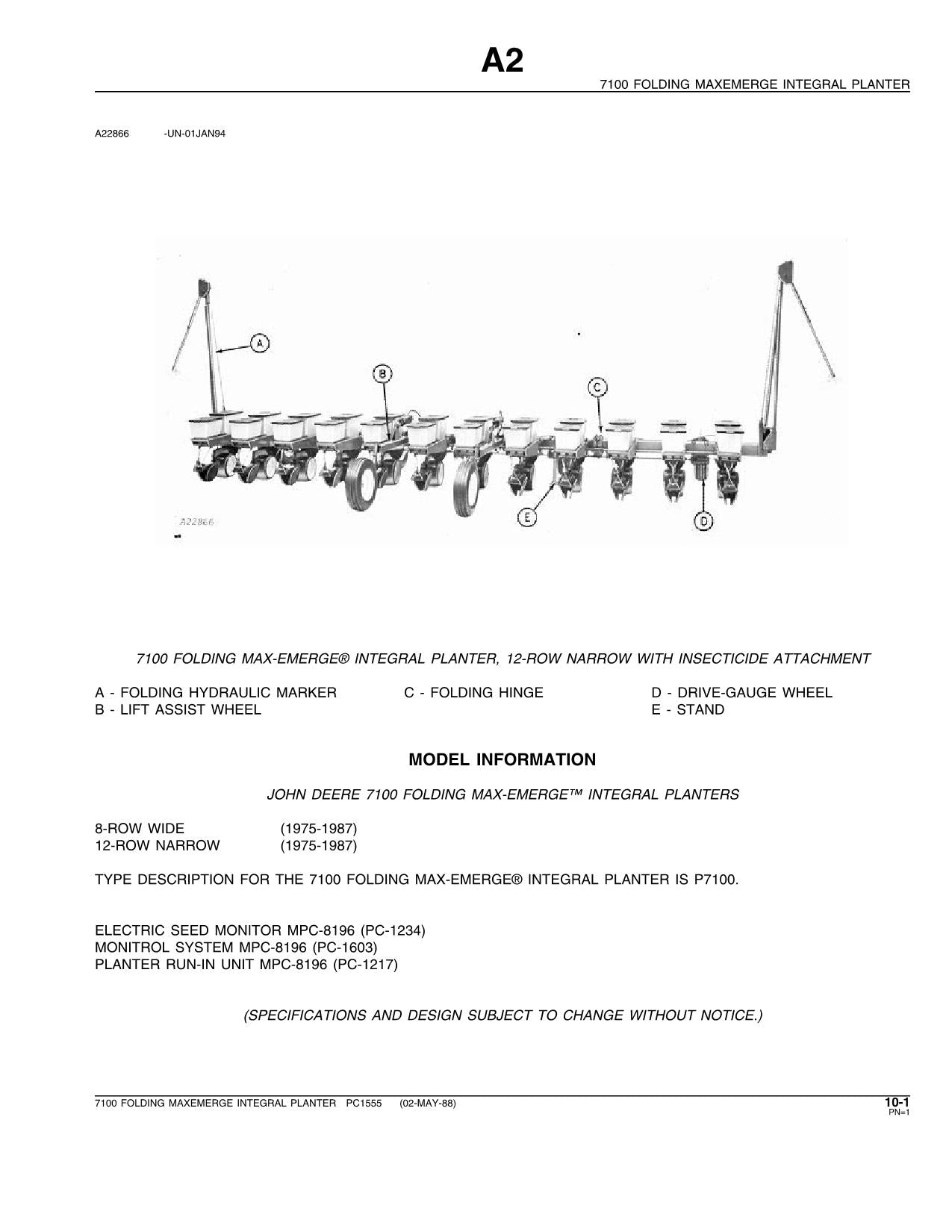 JOHN DEERE 7100 PFLANZMASCHINE ERSATZTEILKATALOGHANDBUCH #1