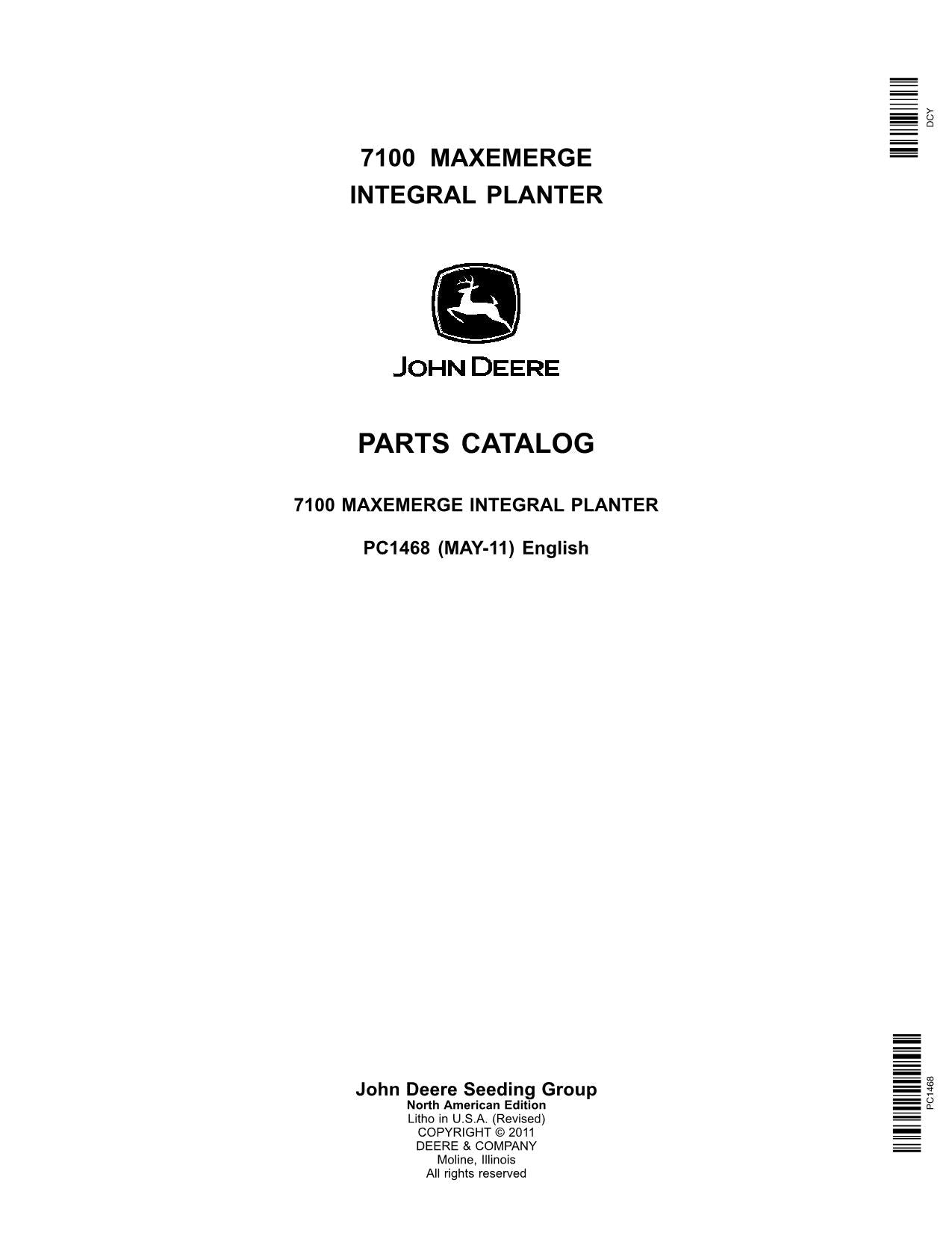 JOHN DEERE 7100 PLANTER PARTS CATALOG MANUAL #2