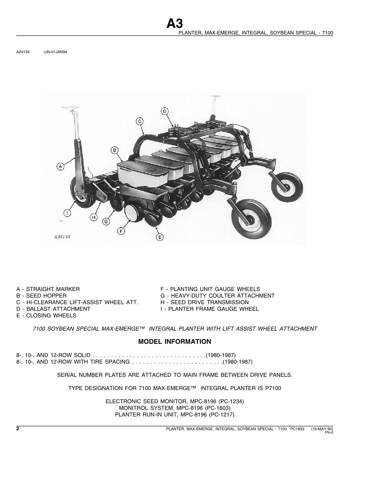 JOHN DEERE 7100 PLANTER PARTS CATALOG MANUAL #3