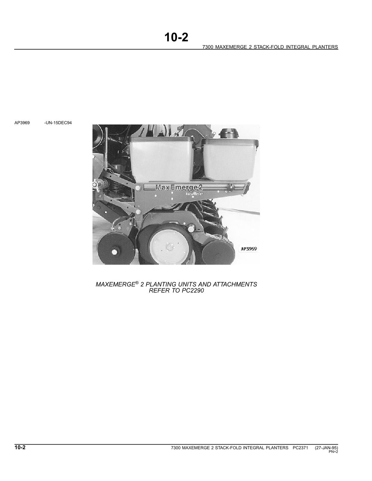 JOHN DEERE 7300 PLANTER PARTS CATALOG MANUAL #2