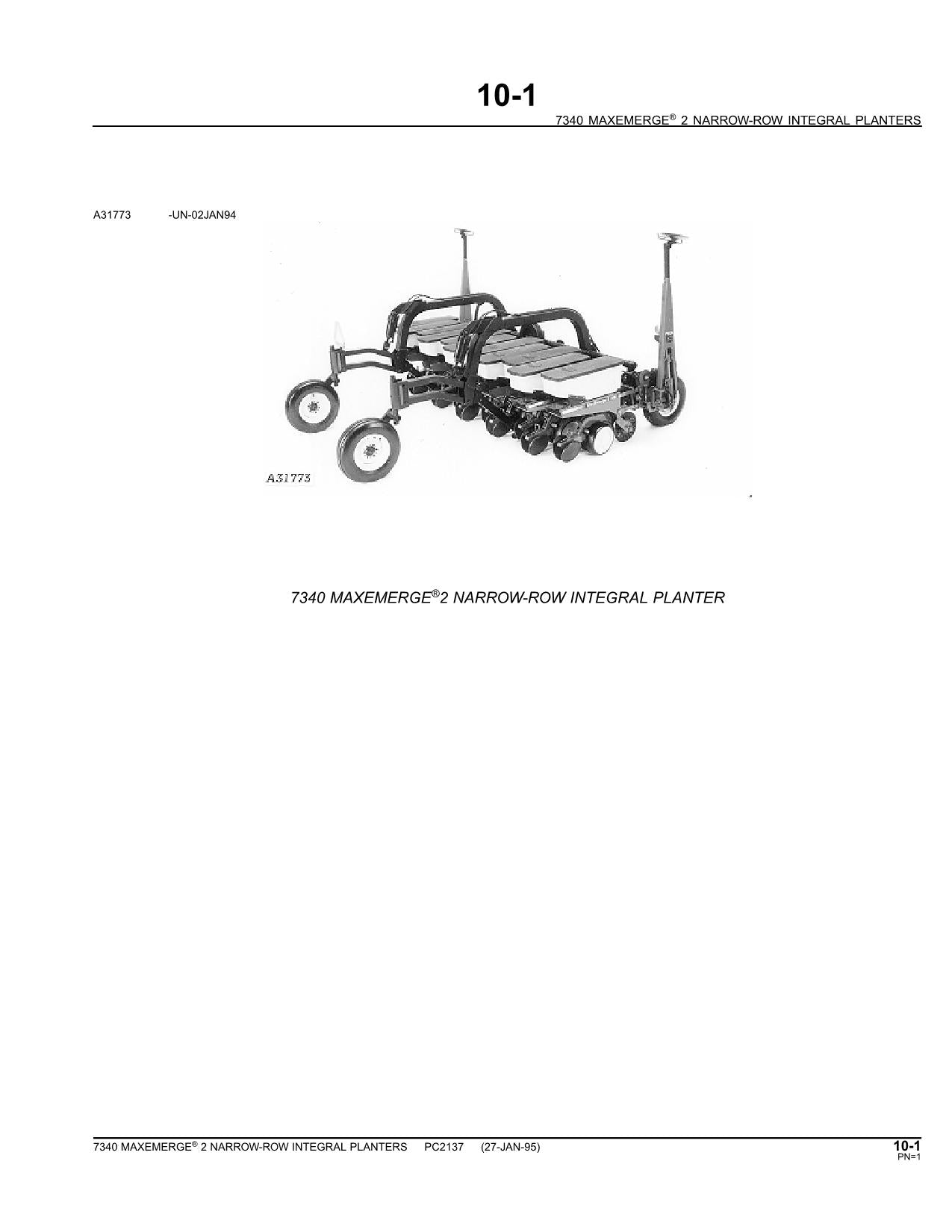 JOHN DEERE 7340 PLANTER PARTS CATALOG MANUAL