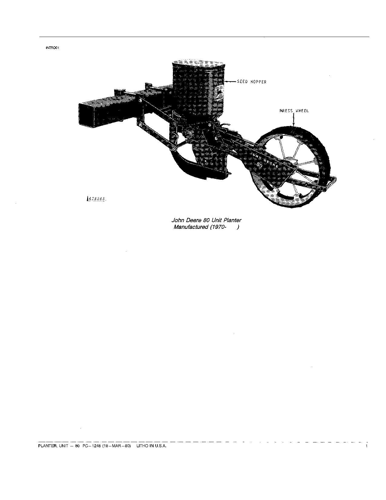 JOHN DEERE 80 PLANTER PARTS CATALOG MANUAL