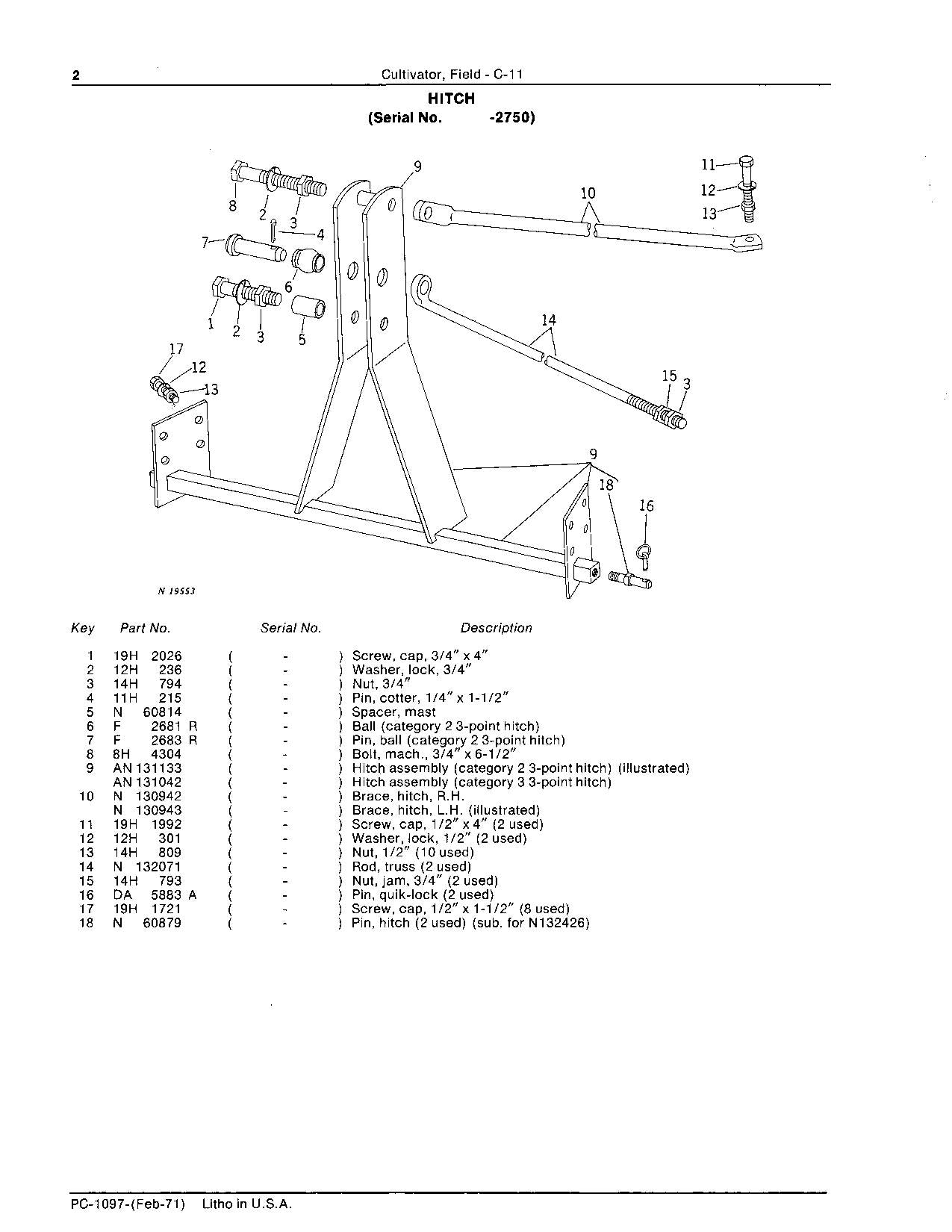 JOHN DEERE C-11 PLANTER PARTS CATALOG MANUAL