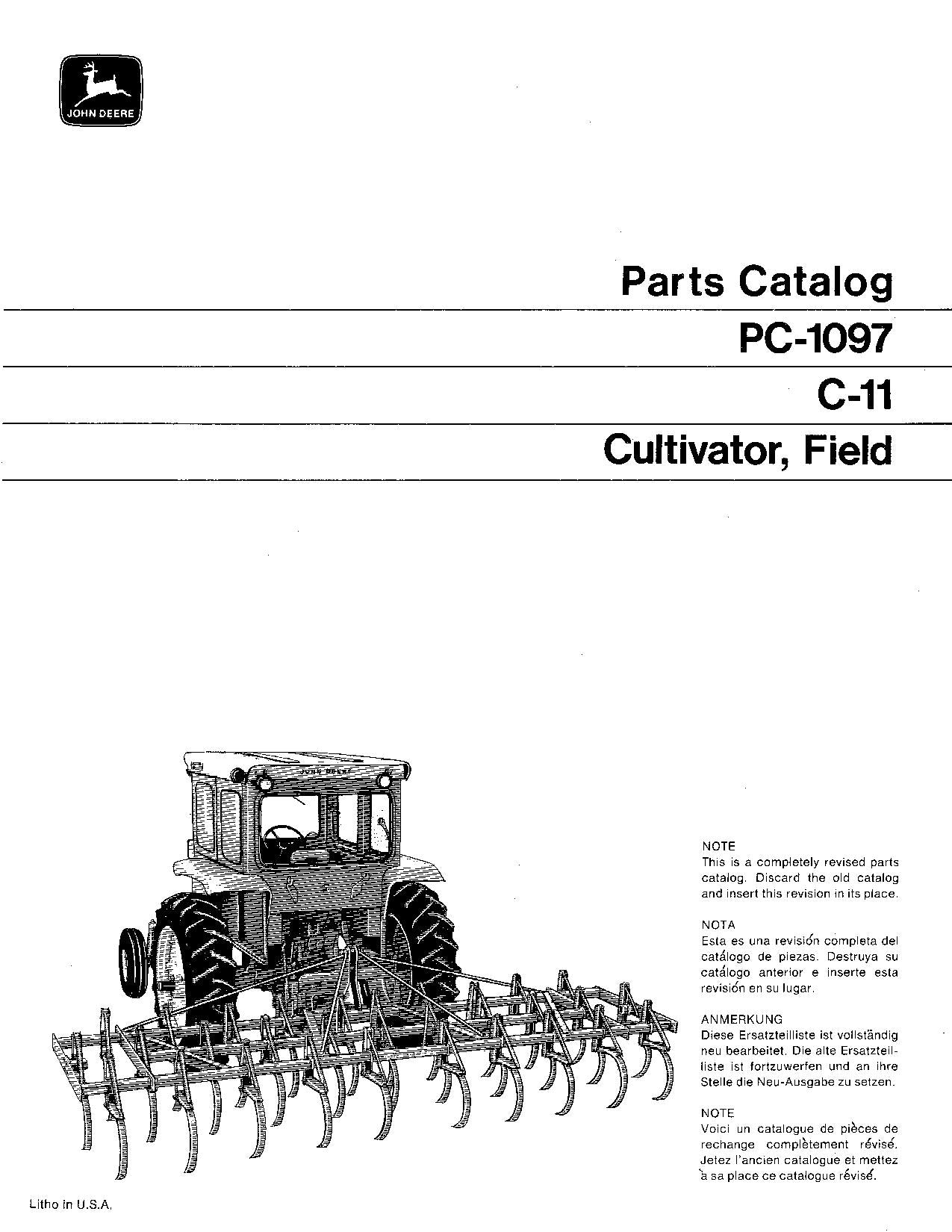 JOHN DEERE C-11 PLANTER PARTS CATALOG MANUAL