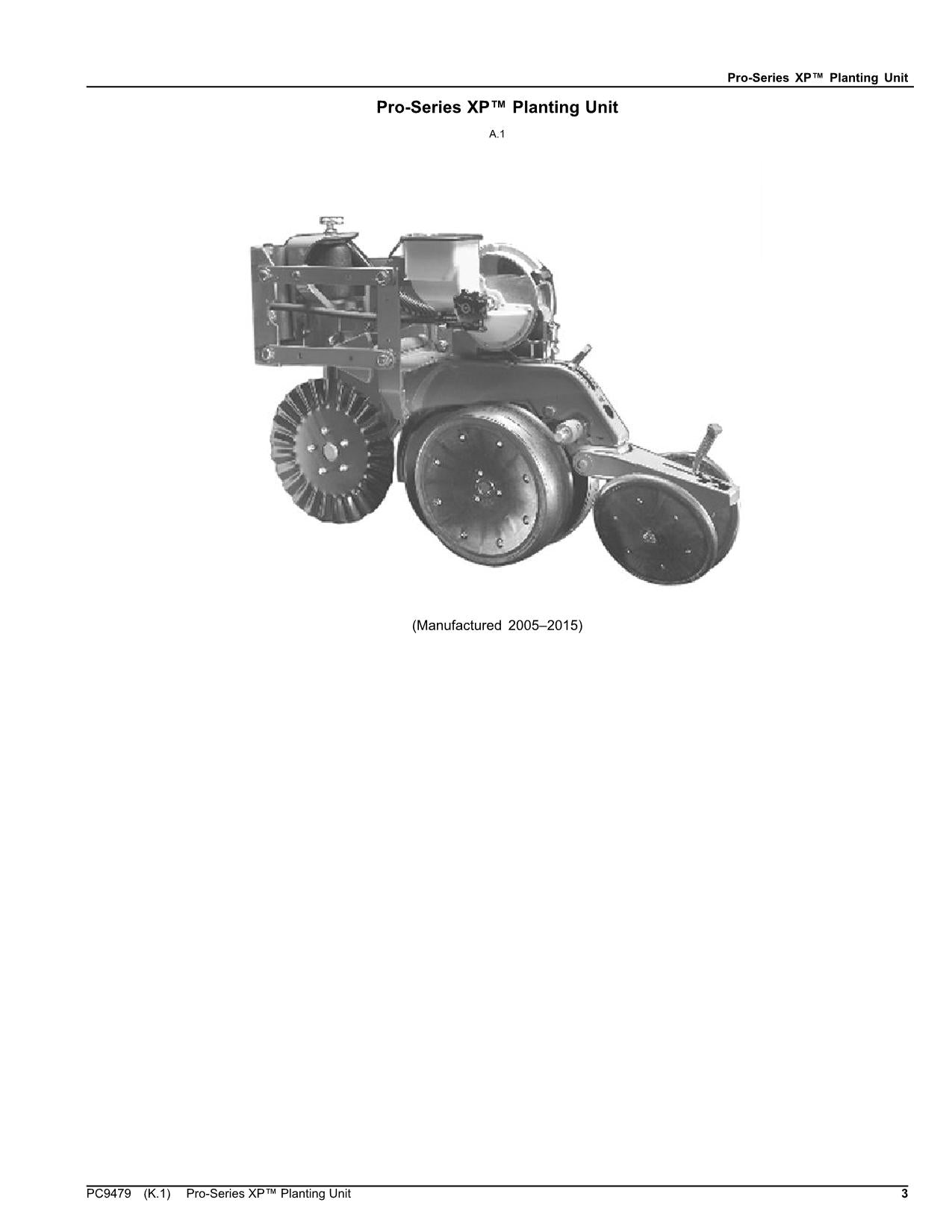 JOHN DEERE  PRO-SERIES XP PLANTING UNIT PARTS CATALOG MANUAL