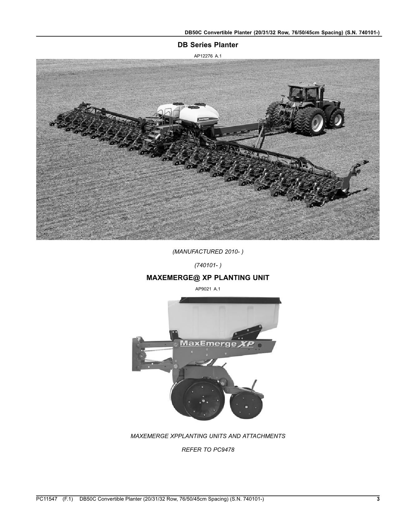 JOHN DEERE DB50C Pflanzmaschine - Ersatzteilkatalog - Handbuch