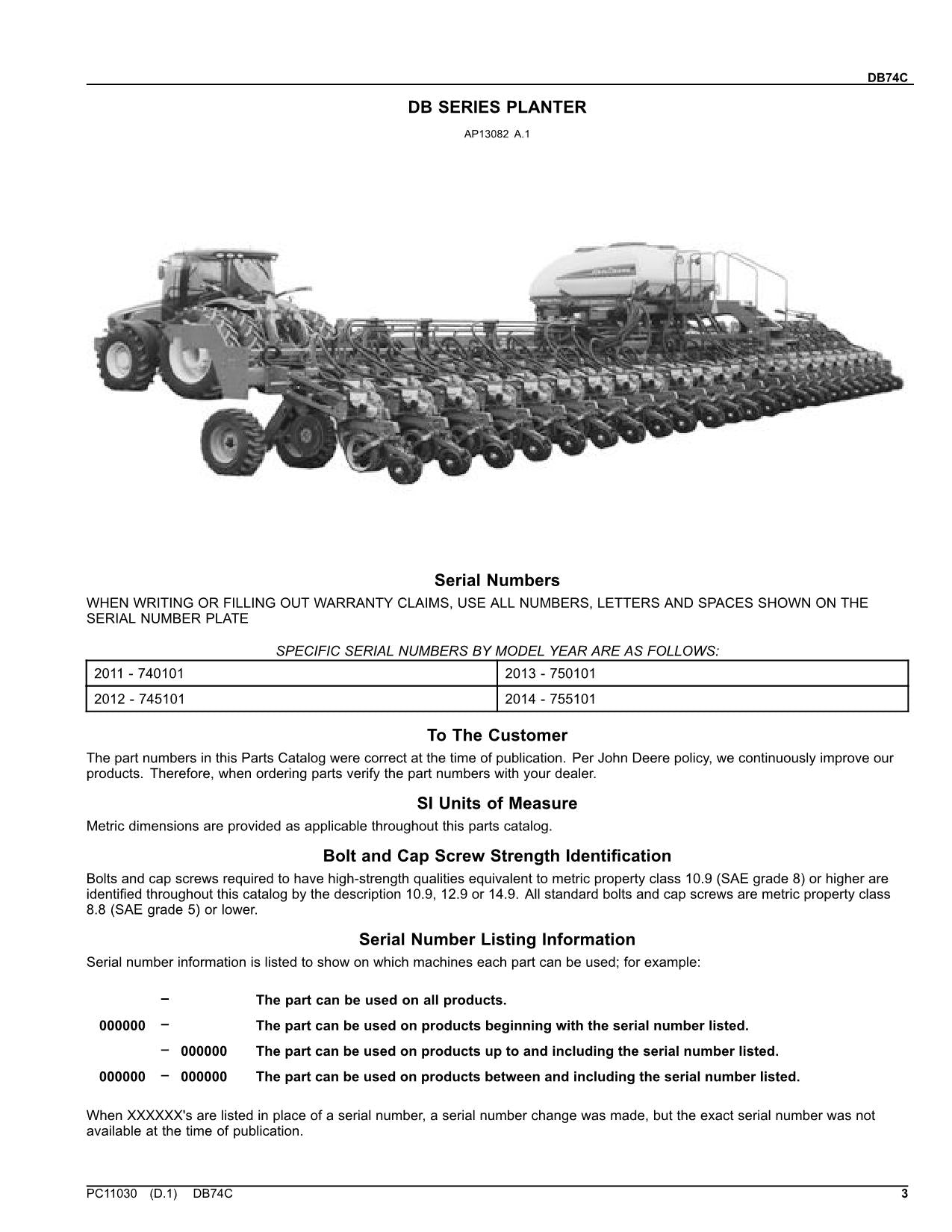 MANUEL DU CATALOGUE DES PIÈCES DU SEMOIR JOHN DEERE DB74C