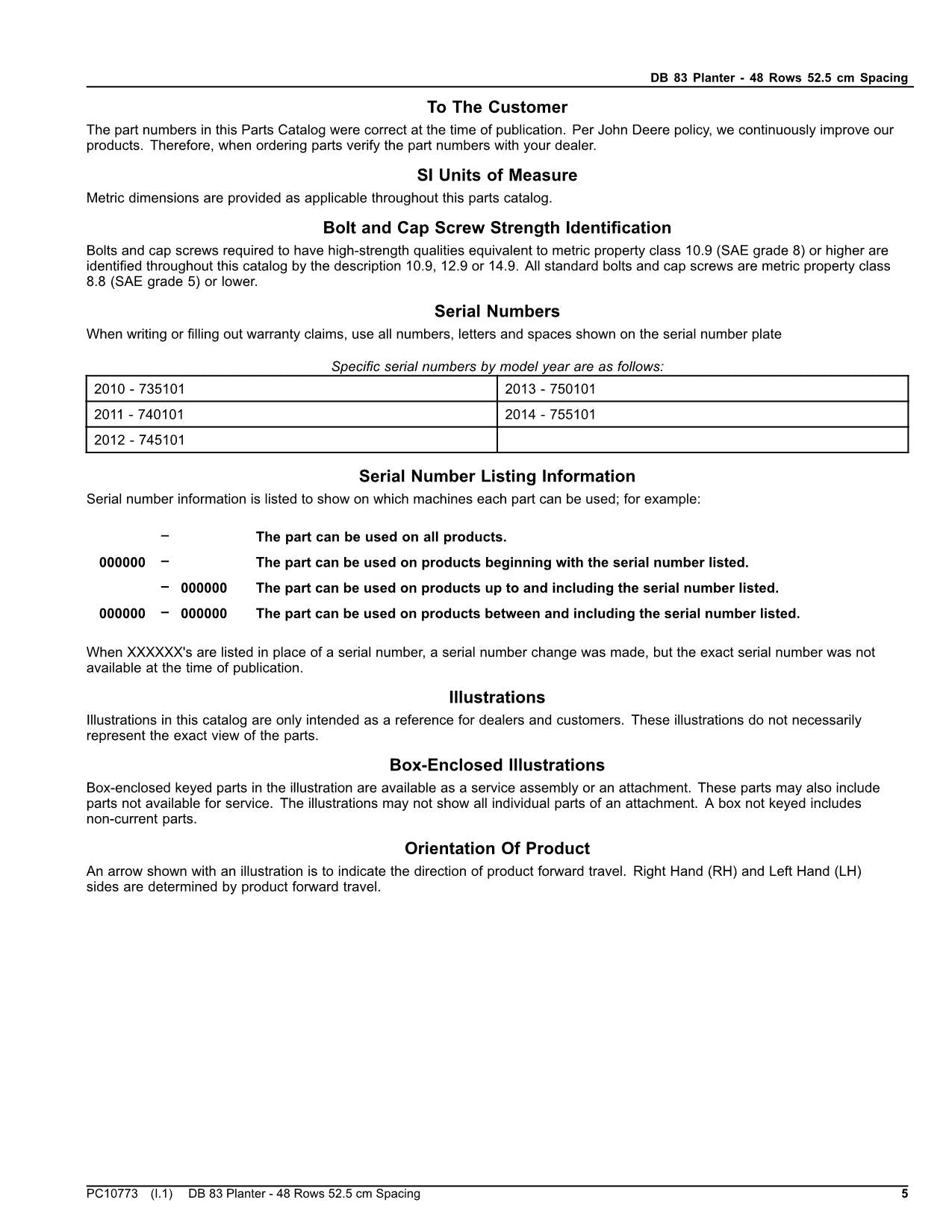 JOHN DEERE DB83 PLANTER PARTS CATALOG MANUAL