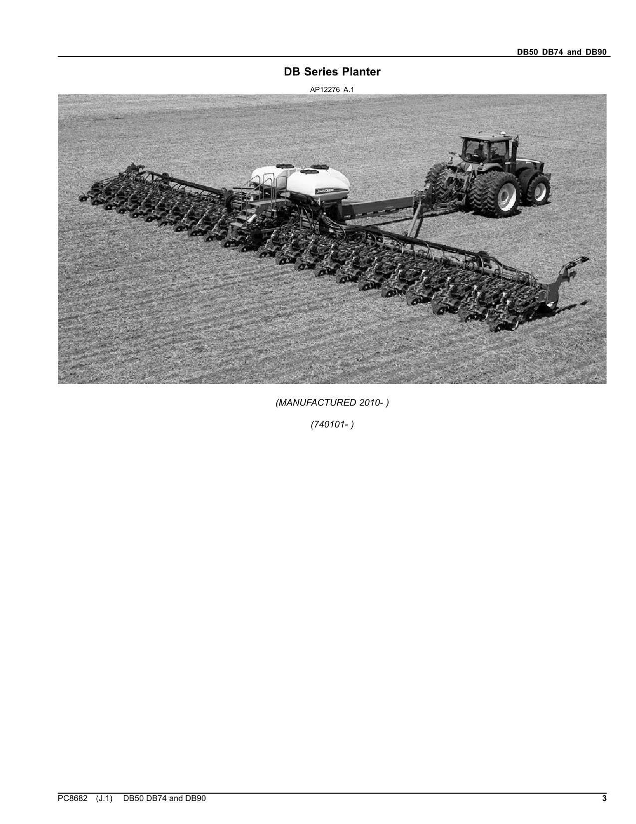 JOHN DEERE DB50  DB74  DB90 PLANTER PARTS CATALOG MANUAL