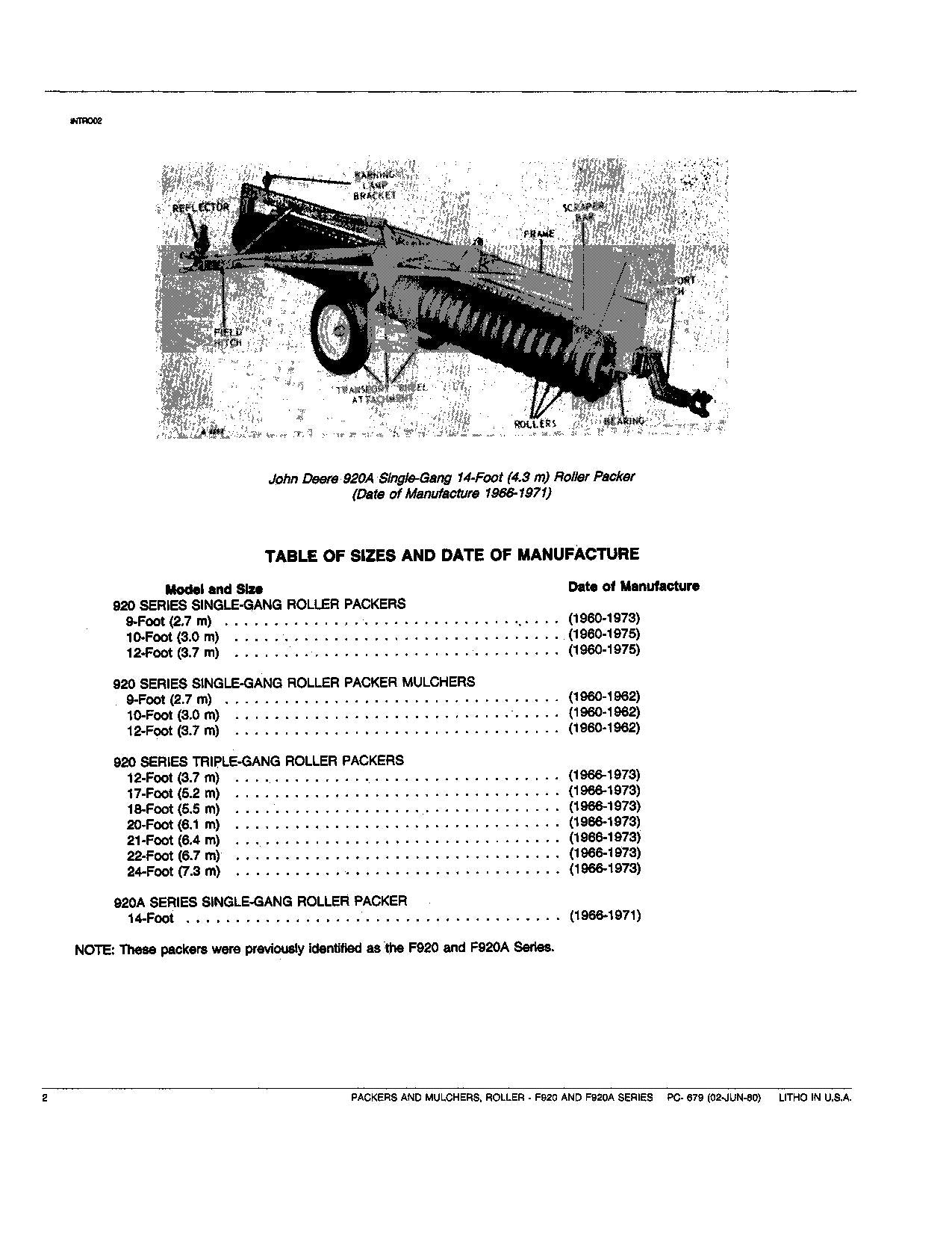 JOHN DEERE F920 F920A PLANTER PARTS CATALOG MANUAL