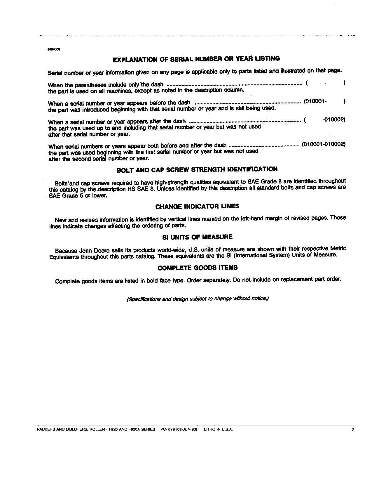 JOHN DEERE F920 F920A PLANTER PARTS CATALOG MANUAL