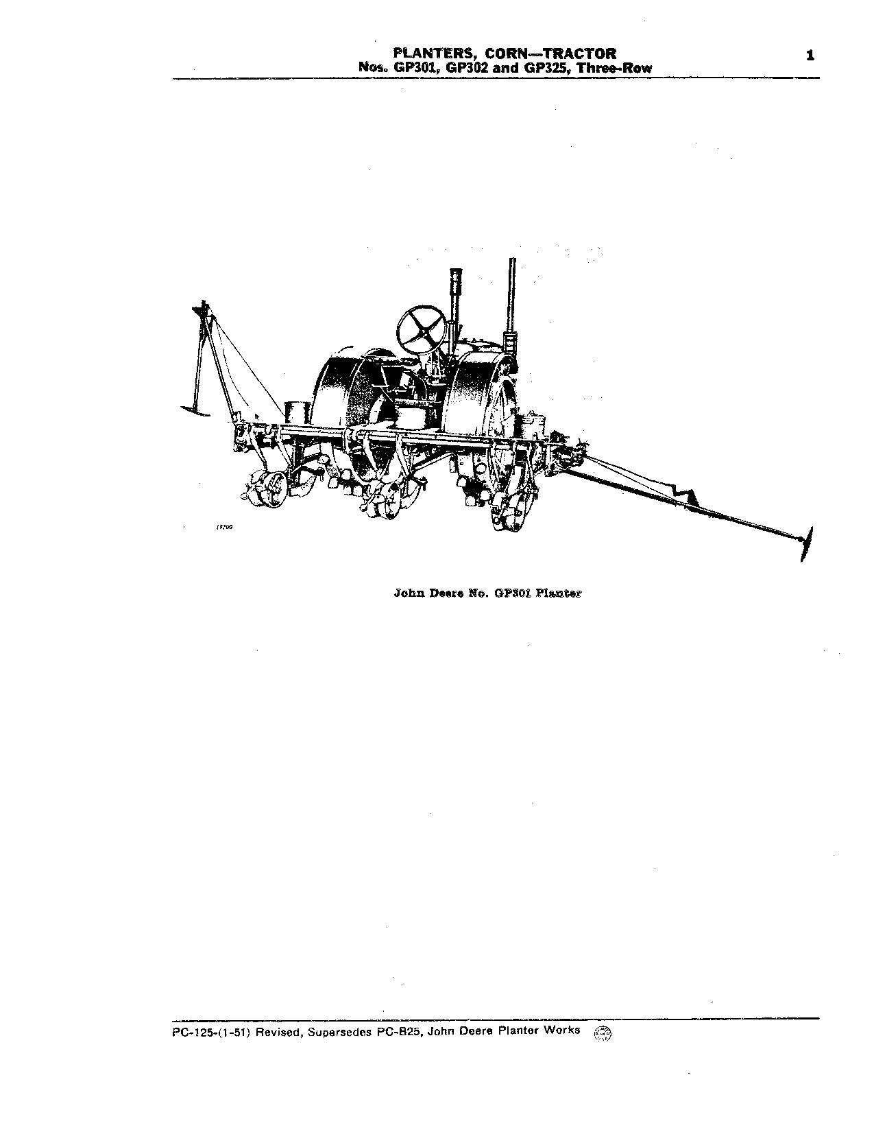 JOHN DEERE GP301  GP302  GP325 PLANTER PARTS CATALOG MANUAL