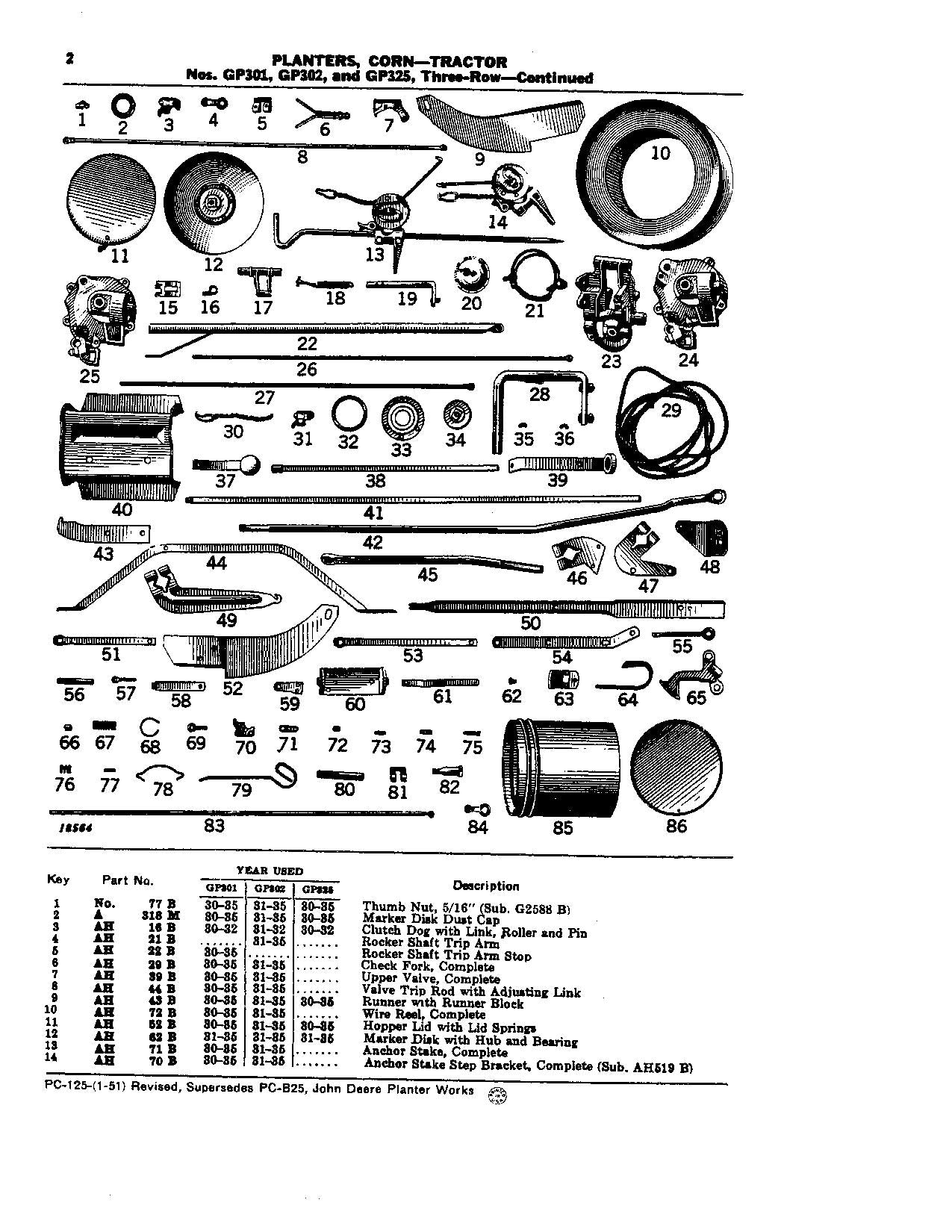 JOHN DEERE GP301  GP302  GP325 PLANTER PARTS CATALOG MANUAL