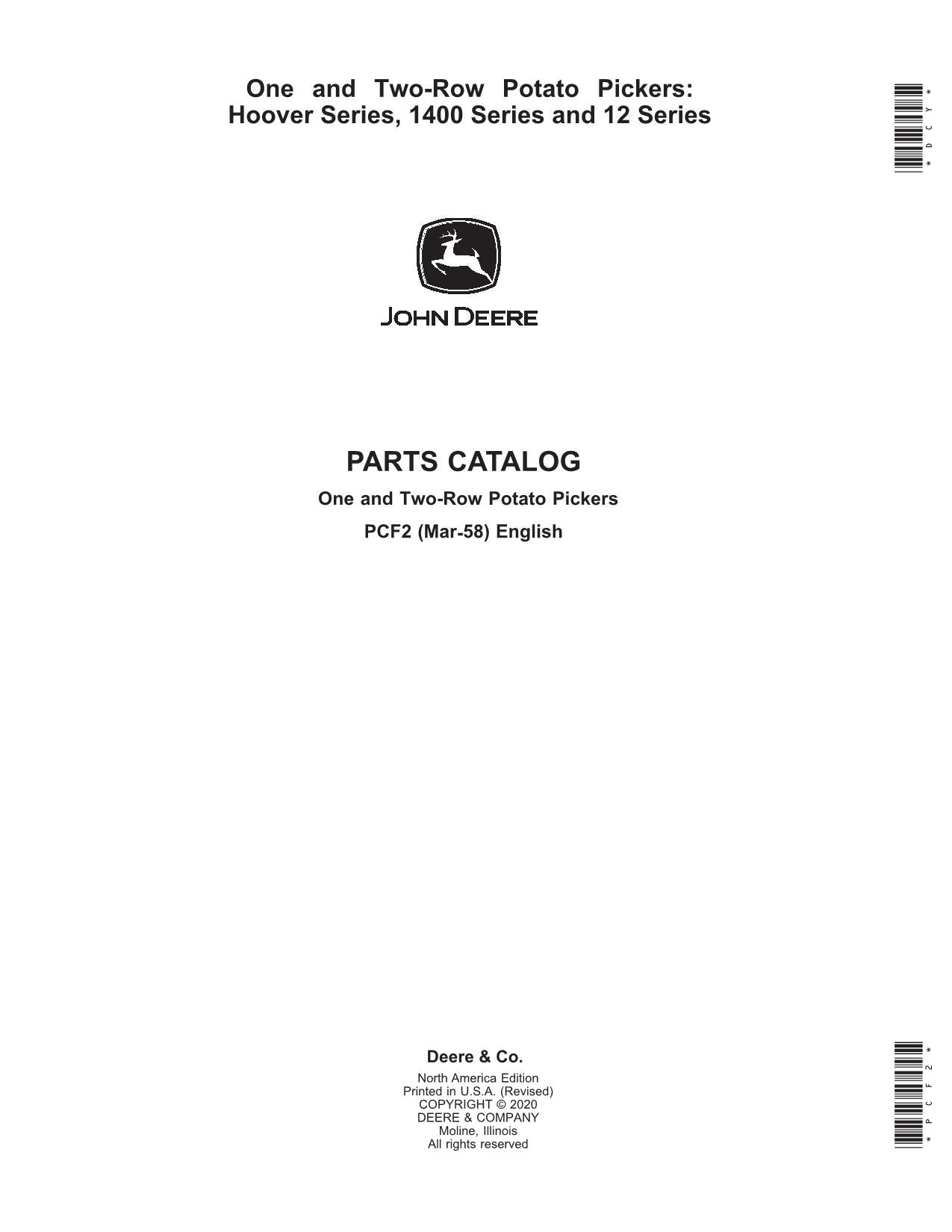 JOHN DEERE HOOVER 1400 12 PFLANZMASCHINE ERSATZTEILKATALOGHANDBUCH