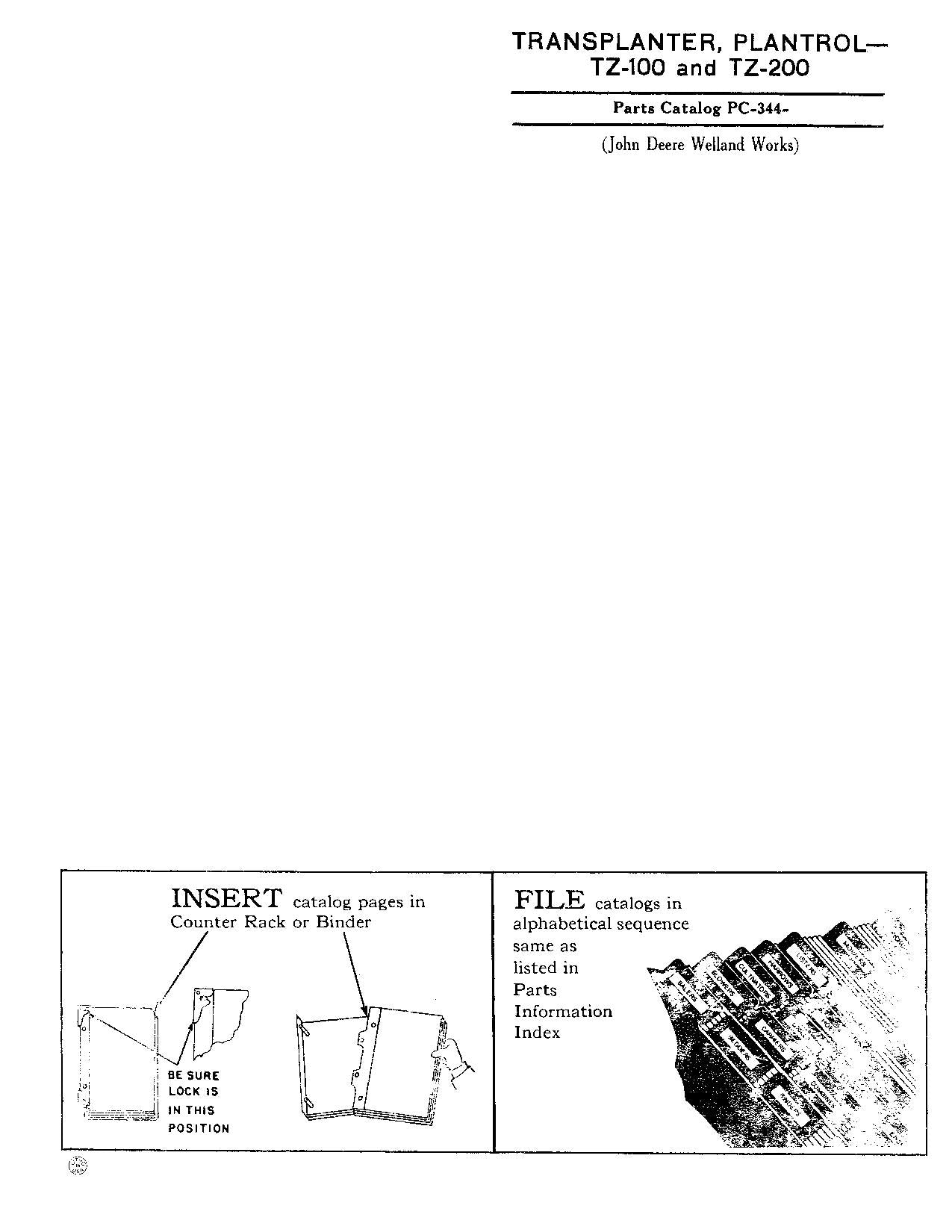 JOHN DEERE TZ 100 TZ 200 PLANTER PARTS CATALOG MANUAL