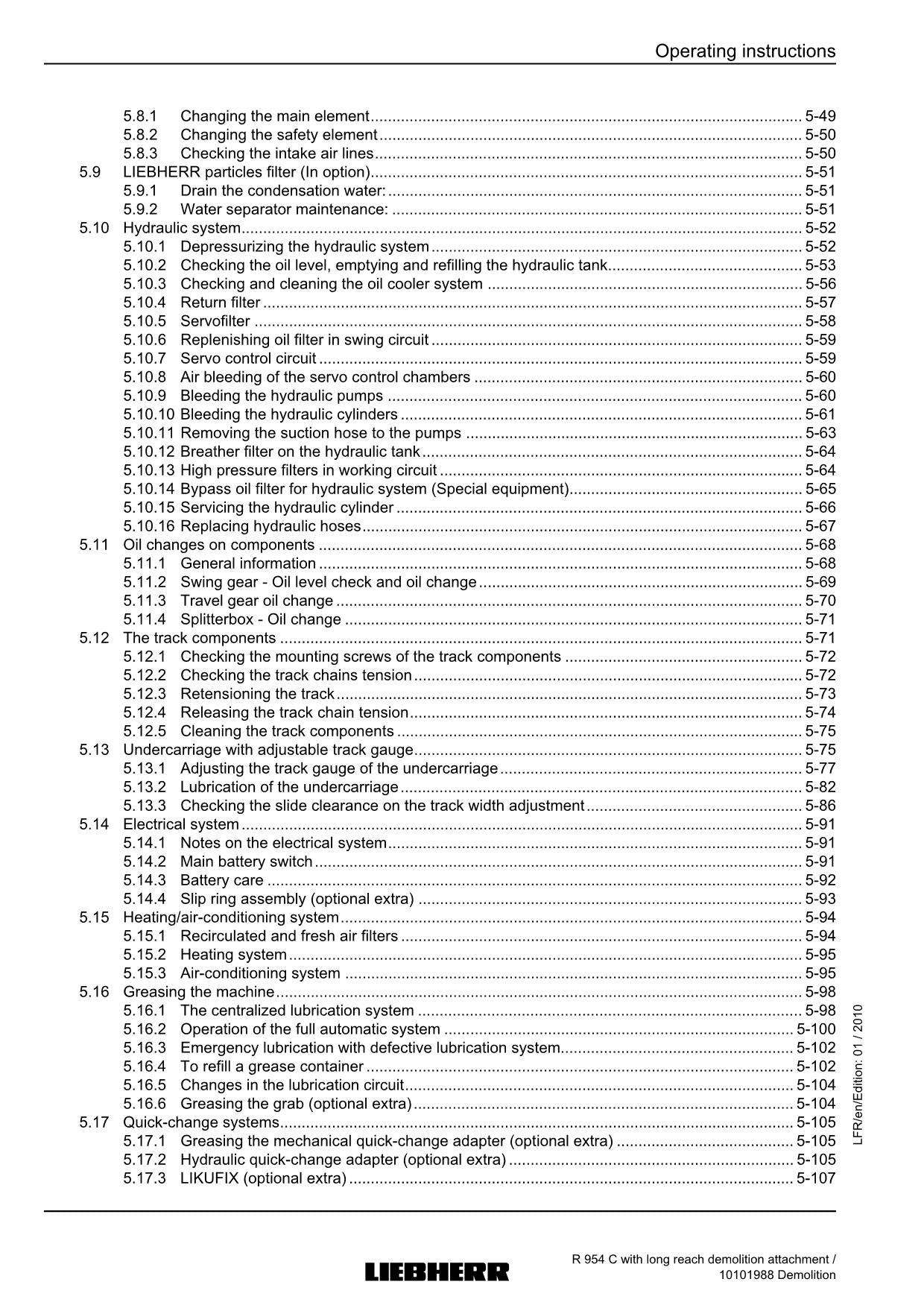 Liebherr R974 C Excavator Demolition Operators manual serial 27700