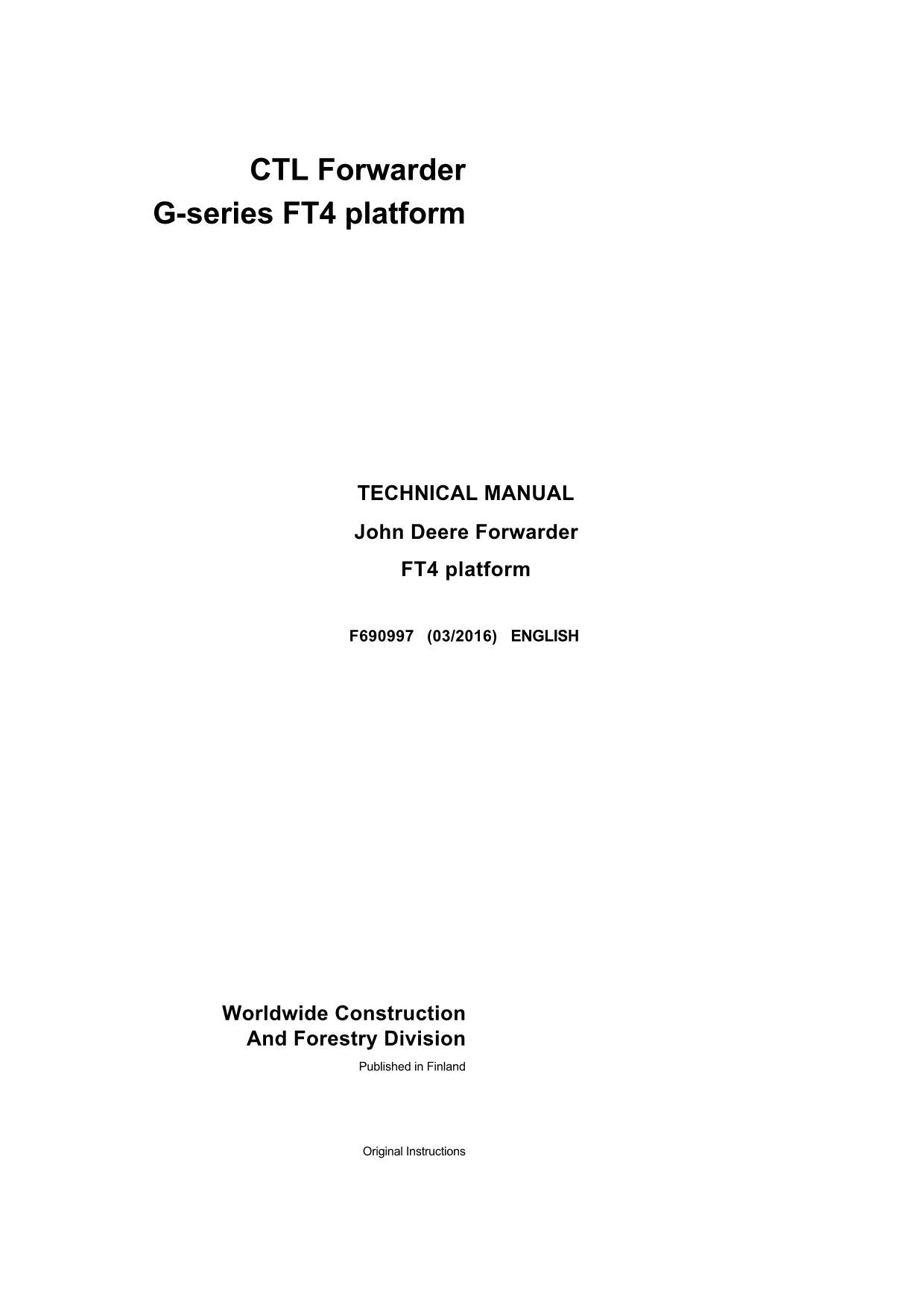 JOHN DEERE CTL G SERIE FT4 PLATTFORM-FORWARDER SERVICEHANDBUCH F690997