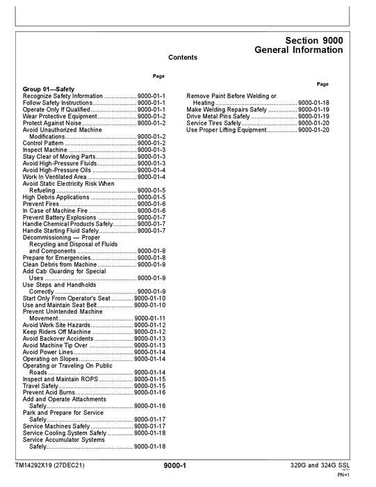 JOHN DEERE 320G 324G SKID STEER OPERATION TEST SERVICE MANUAL TM14292X19