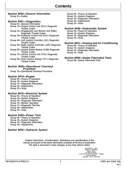 JOHN DEERE 320G 324G SKID STEER OPERATION TEST SERVICE MANUAL TM14292X19