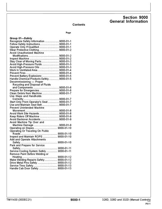 JOHN DEERE 326D 328D 332D SKID STEER OPERATION TEST MANUAL TM11430