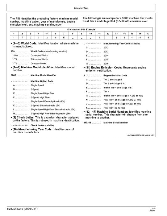 JOHN DEERE 326E SKID STEER OPERATION TEST SERVICE MANUAL TM13043X19