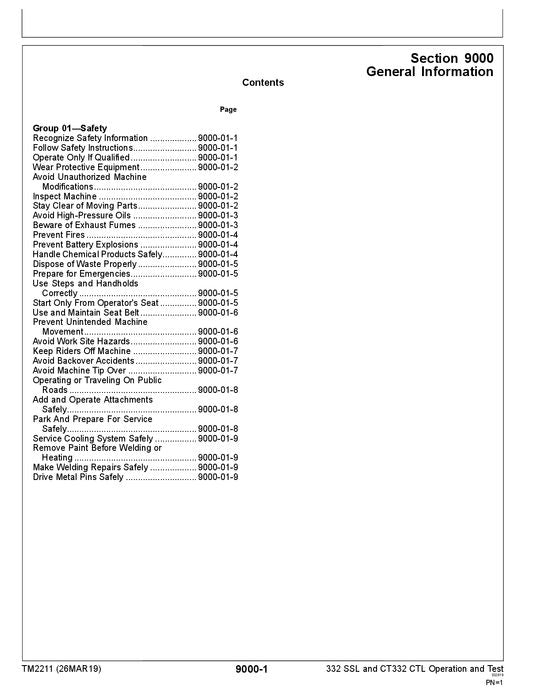 JOHN DEERE 332 CT332 SKID STEER OPERATION TEST MANUAL TM2211