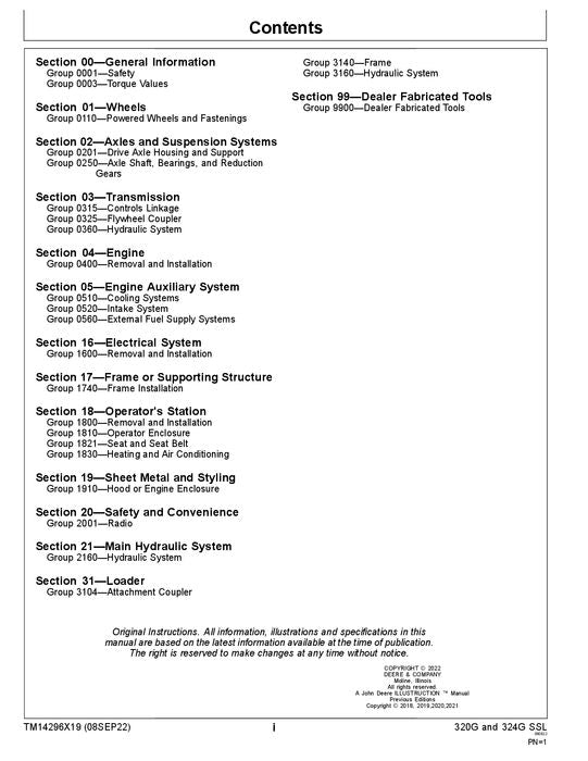 JOHN DEERE 320G 324G SKID STEER OPERATION TEST MANUAL TM14296X19