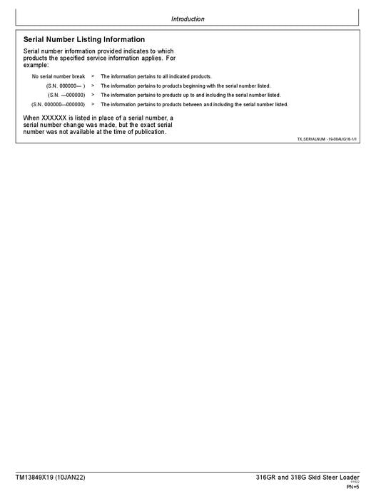 JOHN DEERE 316GR 318G SKID STEER OPERATION TEST MANUAL ser J288093- EH control