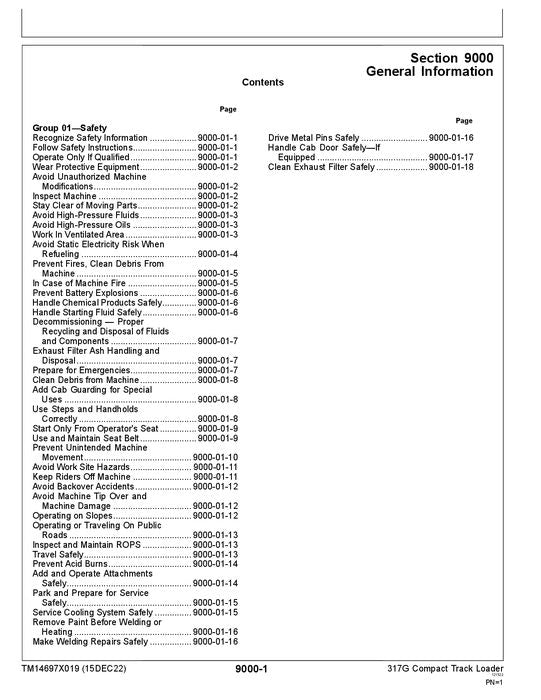 JOHN DEERE 317G SKID STEER OPERATION TEST MANUAL TM14697X019 SN J435000—