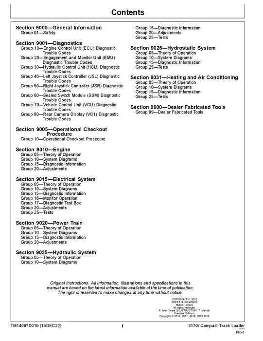 JOHN DEERE 317G SKID STEER OPERATION TEST MANUAL TM14697X019 SN J435000—