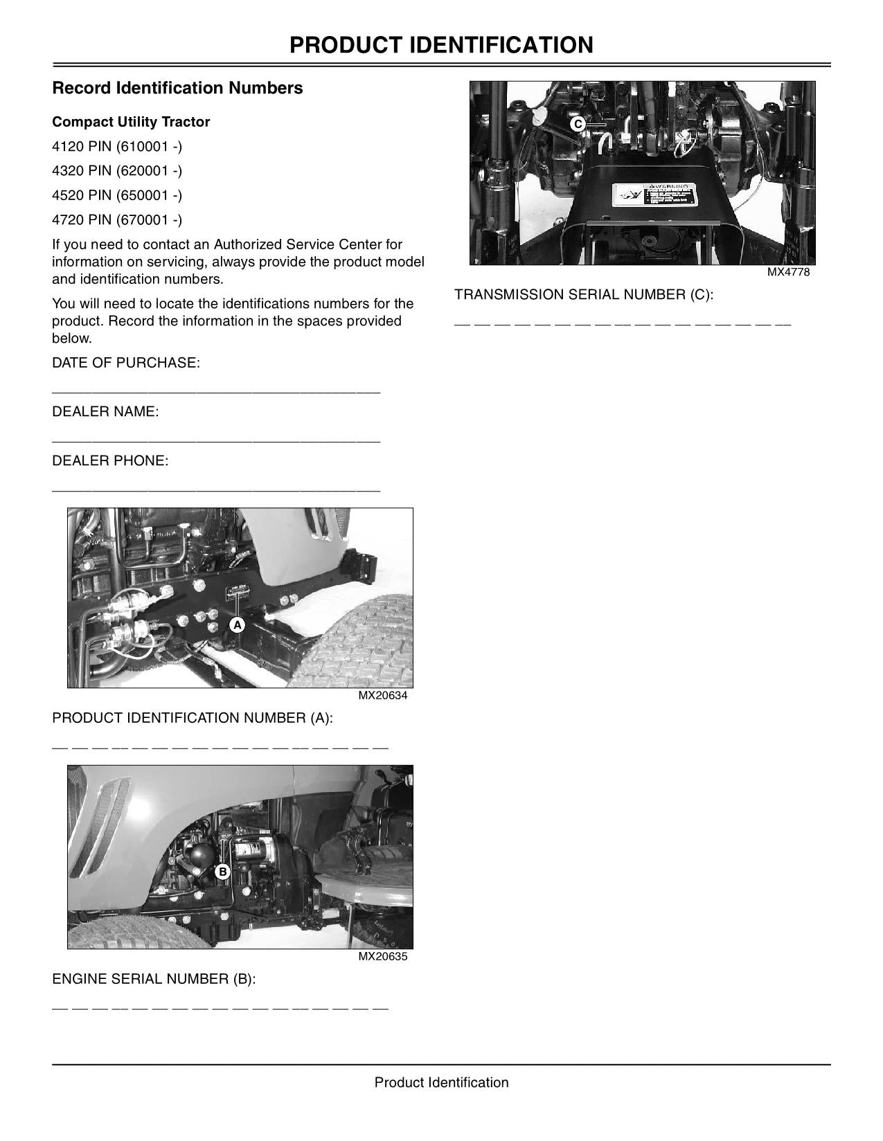 MANUEL D'UTILISATION DU TRACTEUR JOHN DEERE 4120 4320 4520 4720 AUSTRALIE 610001-