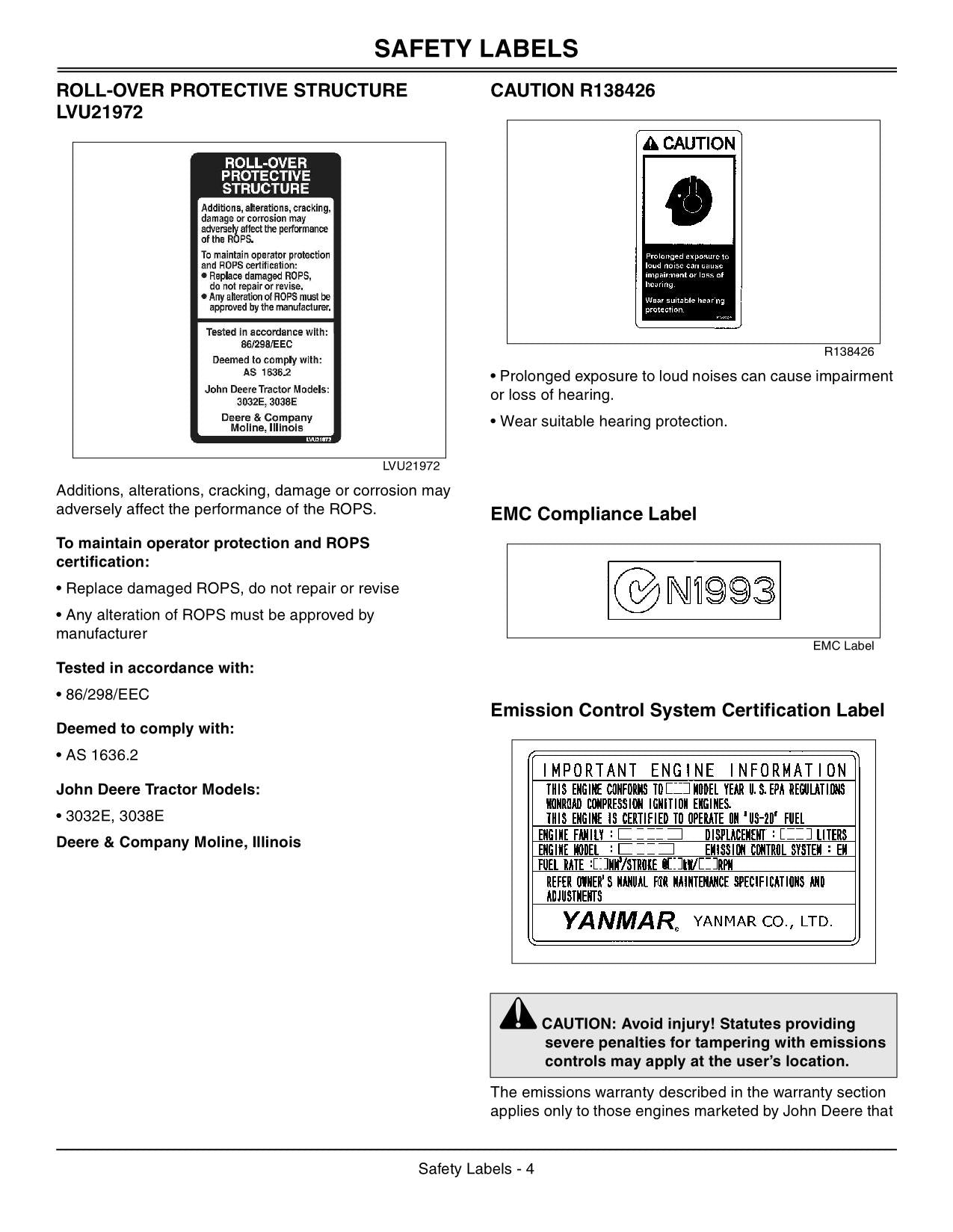 JOHN DEERE 3032E 3038E TRAKTOR-BETRIEBSHANDBUCH AUSTRALIEN