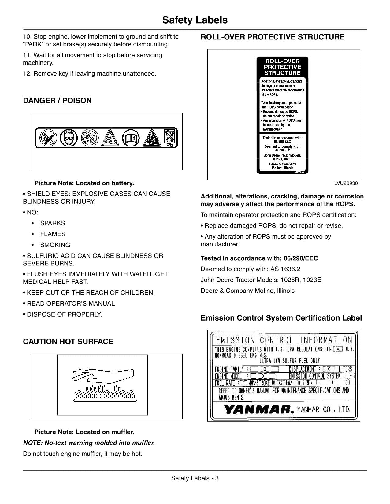 MANUEL D'UTILISATION DU TRACTEUR JOHN DEERE 1023E 1026R AUSTRALIE 010001-209999