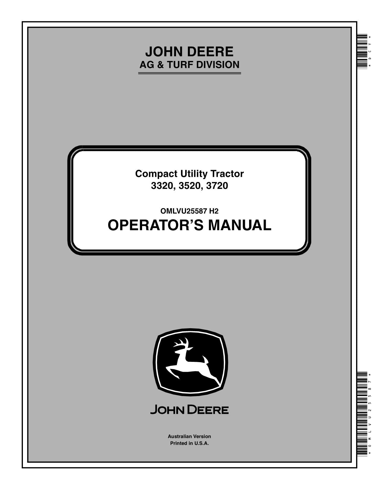 JOHN DEERE 3320 3520 3720 TRAKTOR-BETRIEBSHANDBUCH AUSTRALIEN