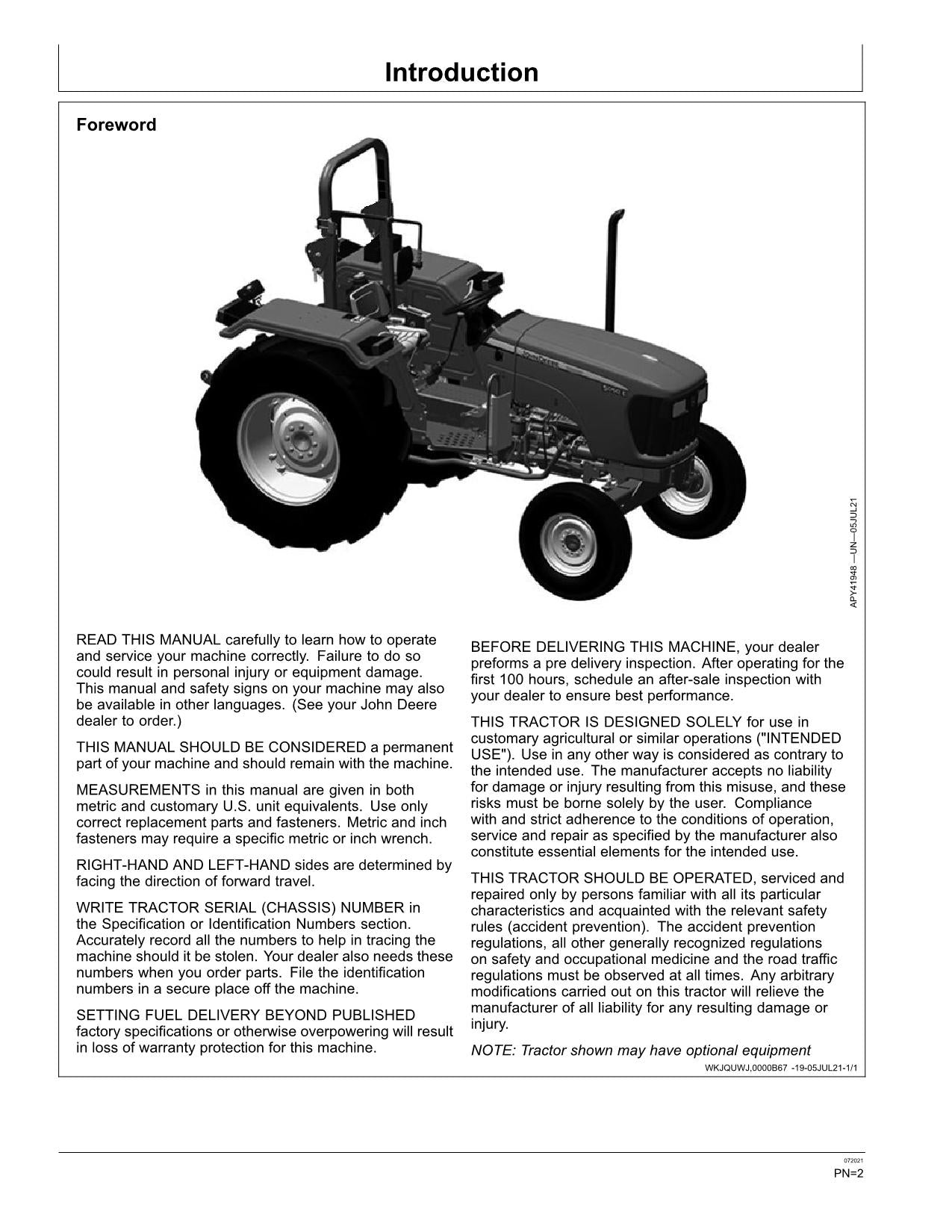 JOHN DEERE 5050E TRACTOR OPERATORS MANUAL AUSTRALIA