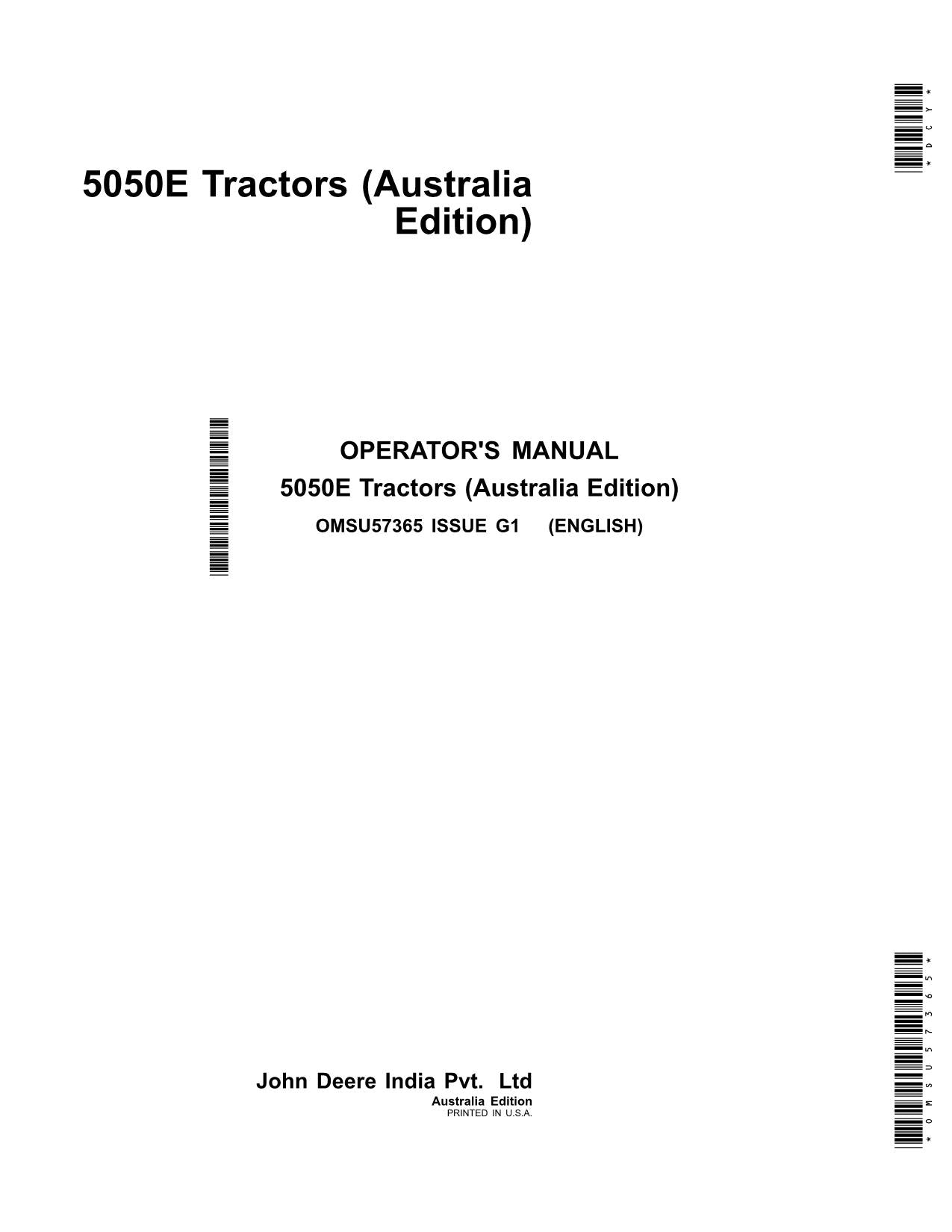 JOHN DEERE 5050E TRACTOR OPERATORS MANUAL AUSTRALIA