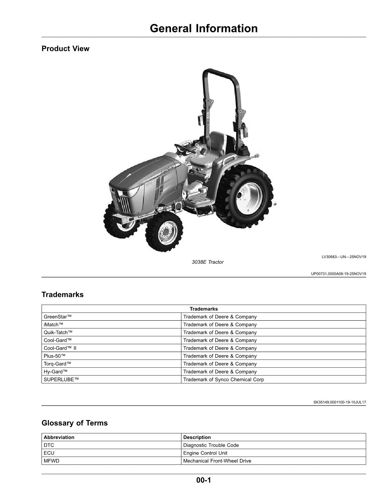 JOHN DEERE 3025E 3038E TRACTOR OPERATORS MANUAL AUSTRALIA