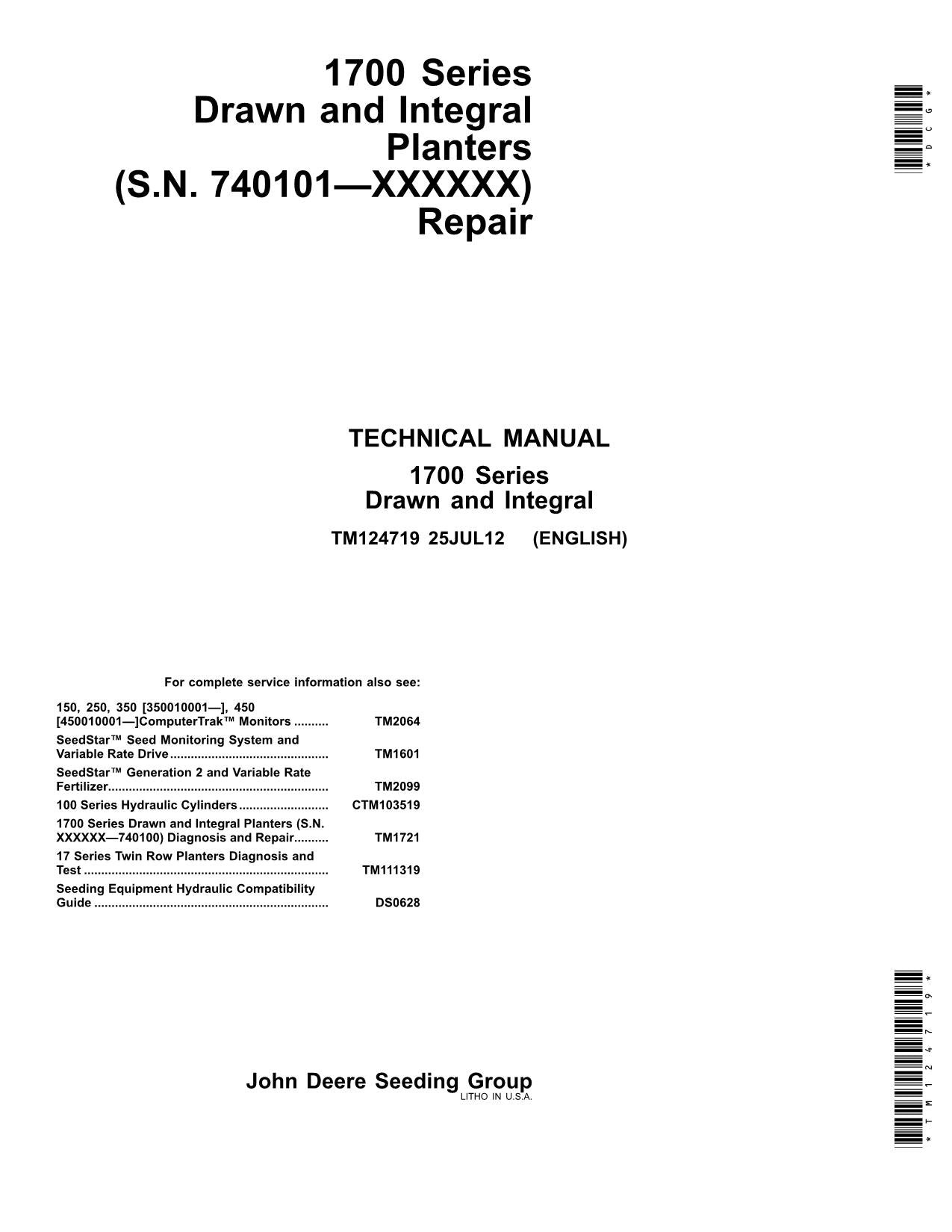 JONH DEERE 1750 1780 1700 1730 1720 CCS 1710 1720 PLANTER SERVICE MANUAL