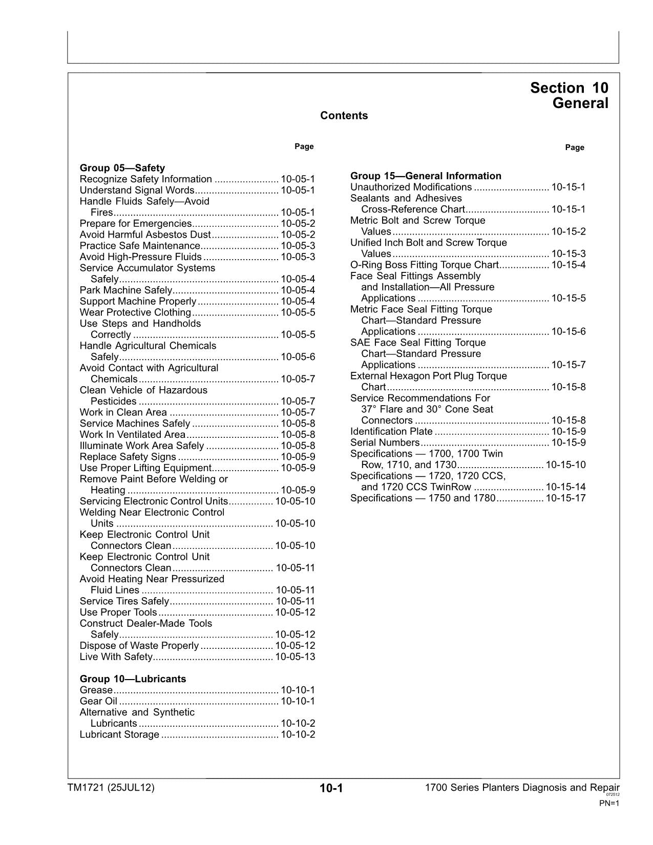 JONH DEERE 1750 1700 1730 1720 1710 1780 PLANTER SERVICE MANUAL TM1721