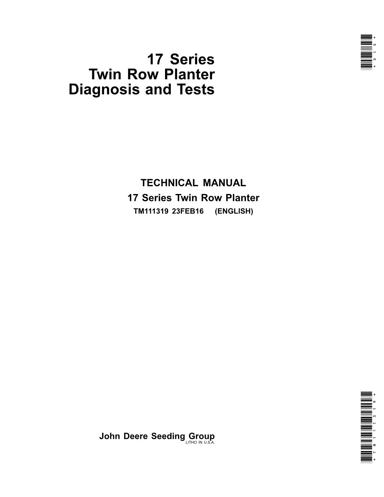 MANUEL D'ENTRETIEN ET DE DIAGNOSTIC DU SEMOIR JONH DEERE 1700 1705 1720 1725 1700 1720