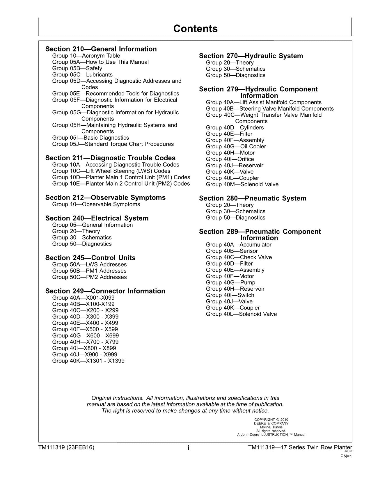 JONH DEERE 1700 1705 1720 1725 1700 1720 Pflanzmaschine Diagnose Servicehandbuch