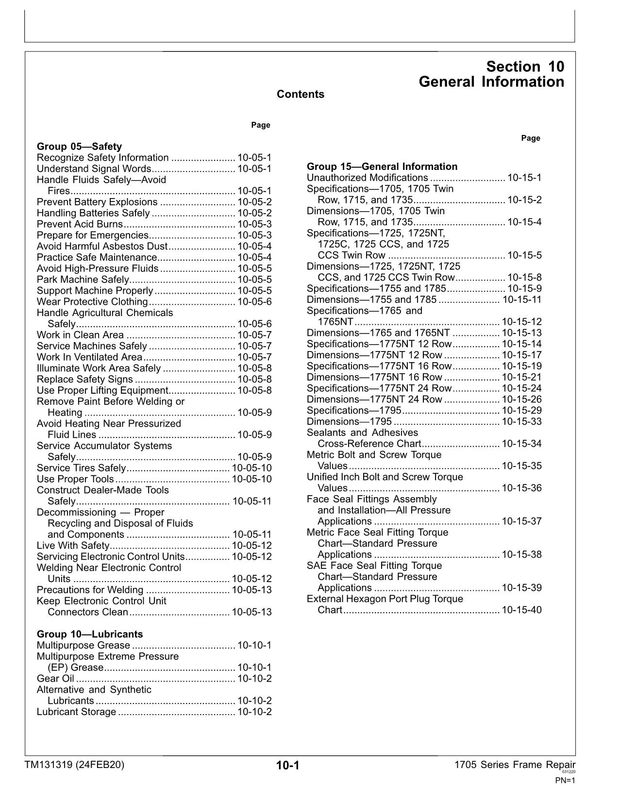 JONH DEERE 1705 SERIES PLANTER FRAME PLANTER REPAIR SERVICE MANUAL TM131319